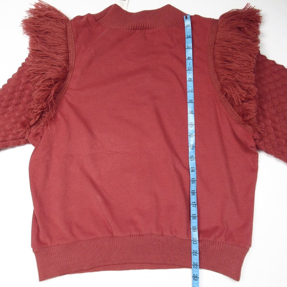 Anthropologie DOLAN Fringed Sweater Cocoa Red Brown Large - Picture 6 of 10